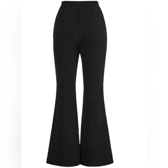 SHEIN NEW PRIVE PEARLS BEADED FLARE PEG PANTS BLACK  LARGE 8-10 - Picture 6 of 6